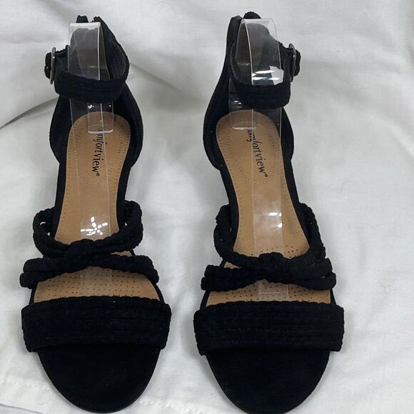 Comfortview Velda Women's Wedge Sandal Ankle Strap Black Size 8WW - Picture 2 of 8